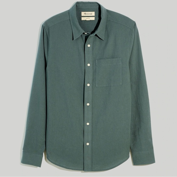 Madewell Tops - Madewell Crinkle Cotton Perfect Long-Sleeve Shirt architect steel green slim fit